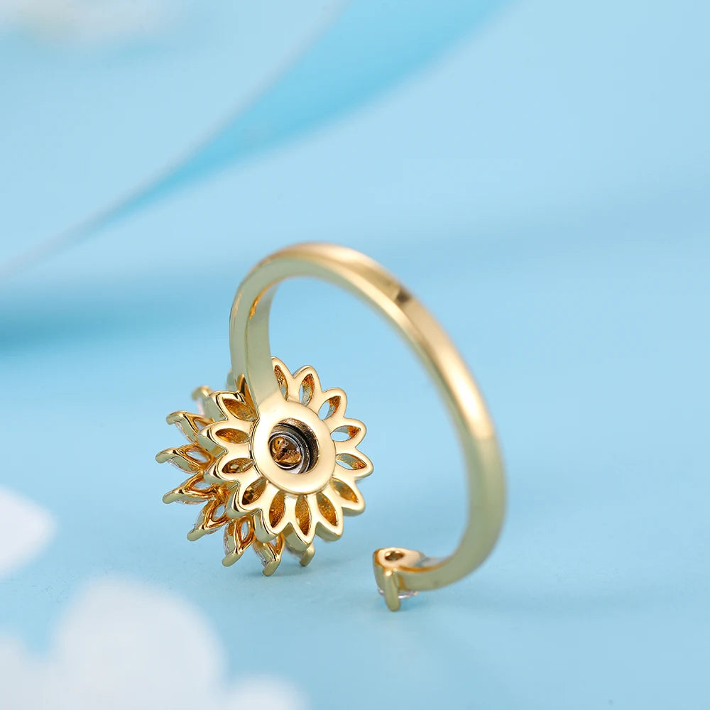 Bagues Spinner élégantes en acier inoxydable plaqué or pour femmes avec étoile solaire